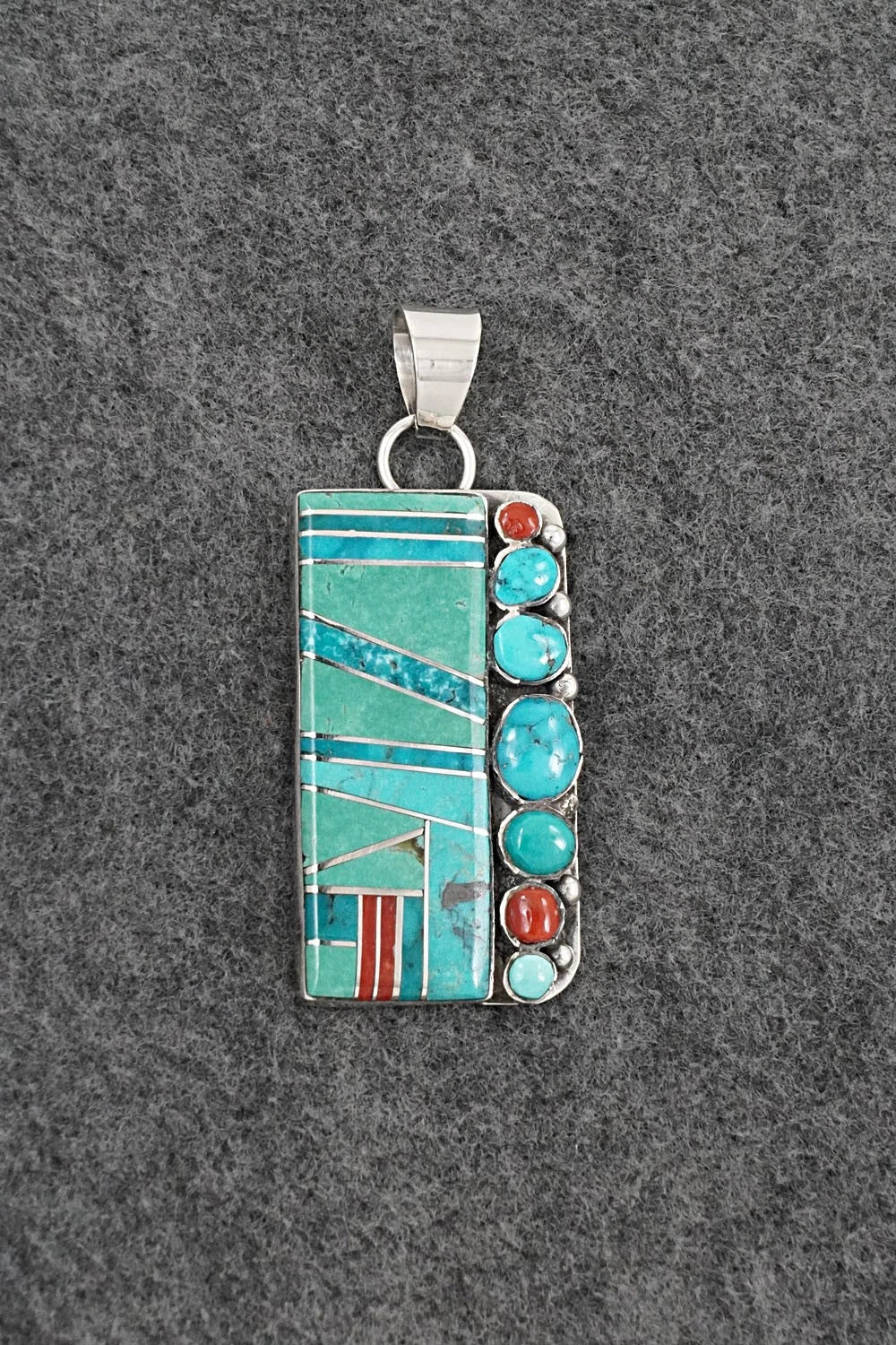 Turquoise, Coral & Sterling Silver Pendant - Darlene Noble