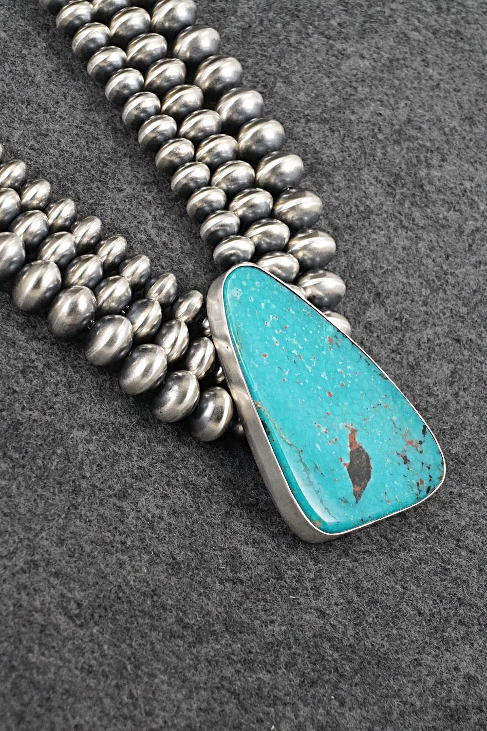 Turquoise & Sterling Silver Navajo Pearl Necklace - Gruber & Halwood