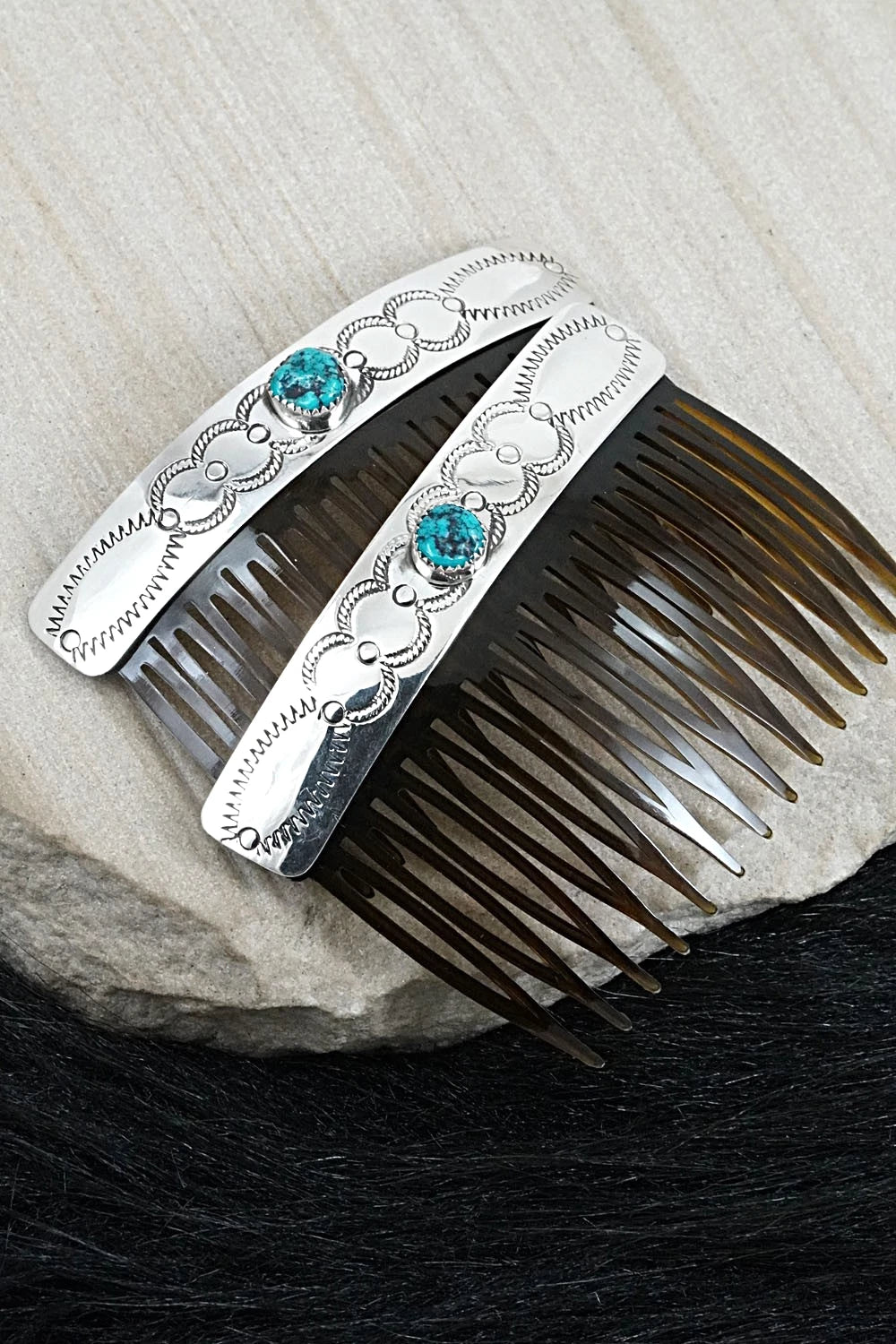 Turquoise & Sterling Silver Hair Combs - Jolene Begay