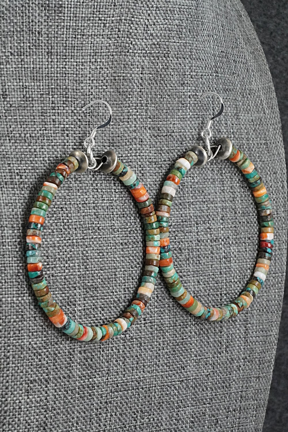 Turquoise, Spiny Oyster & Sterling Silver Earrings - Doreen Jake