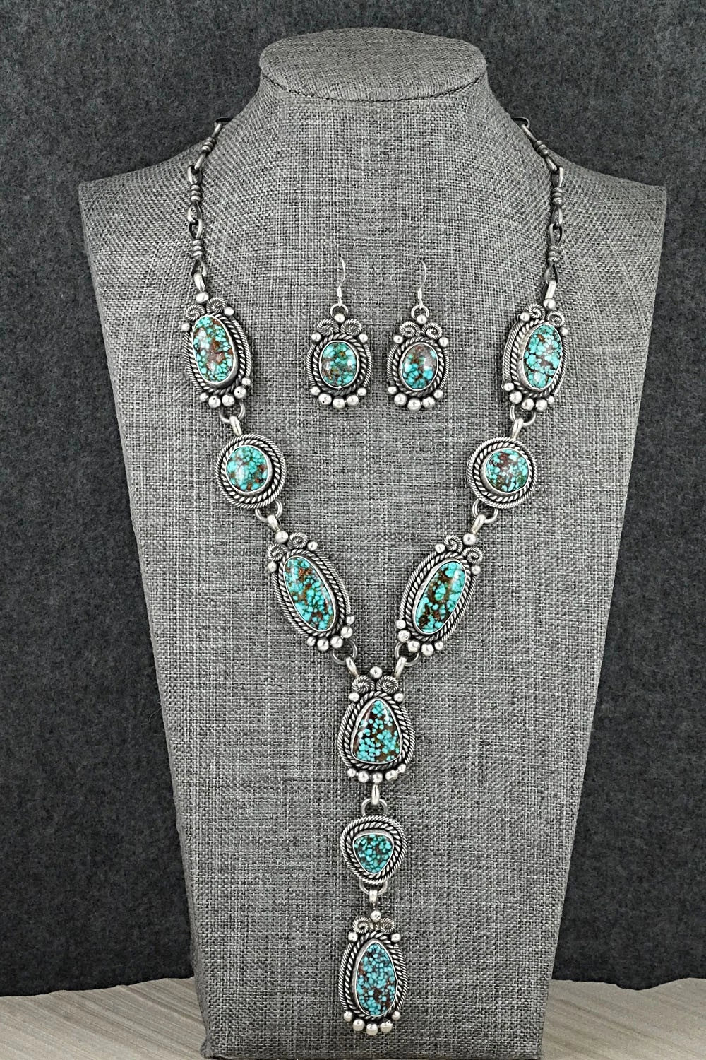 Turquoise & Sterling Silver Necklace and Earrings Set - Rosita Calladitto