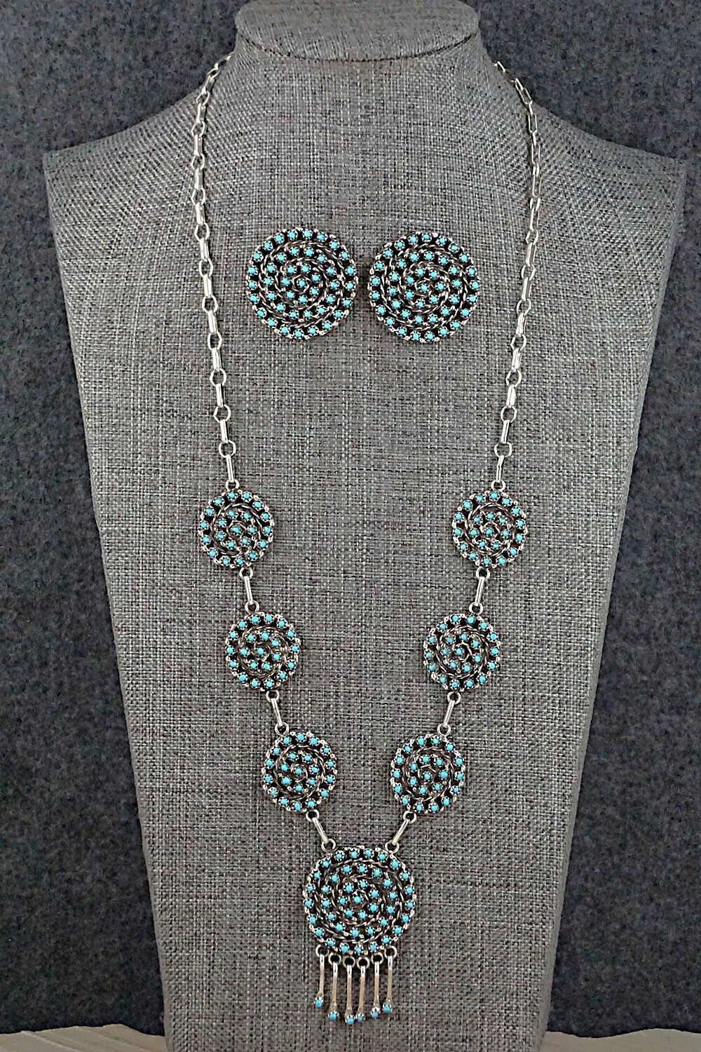 Turquoise & Sterling Silver Necklace and Earrings Set - Randy Hooee