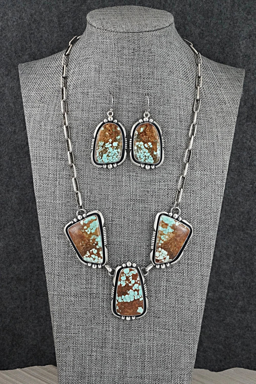 Turquoise & Sterling Silver Necklace and Earrings Set - Paul Livingston