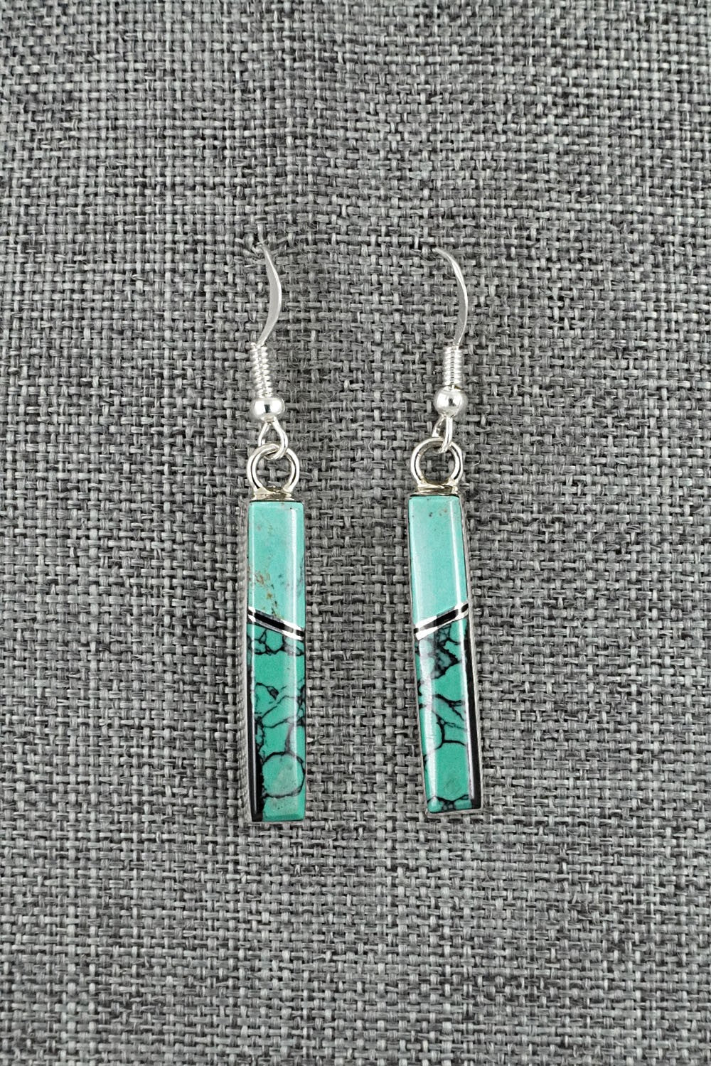 Turquoise, Onyx & Sterling Silver Earrings - Marilyn Yazzie