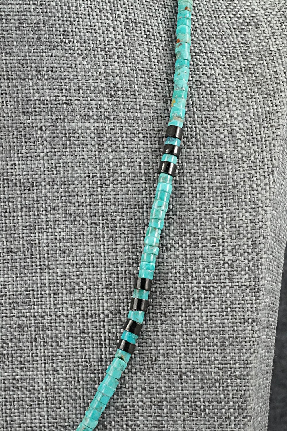Turquoise, Onyx & Sterling Silver Necklace 19" - Helen Tsosie
