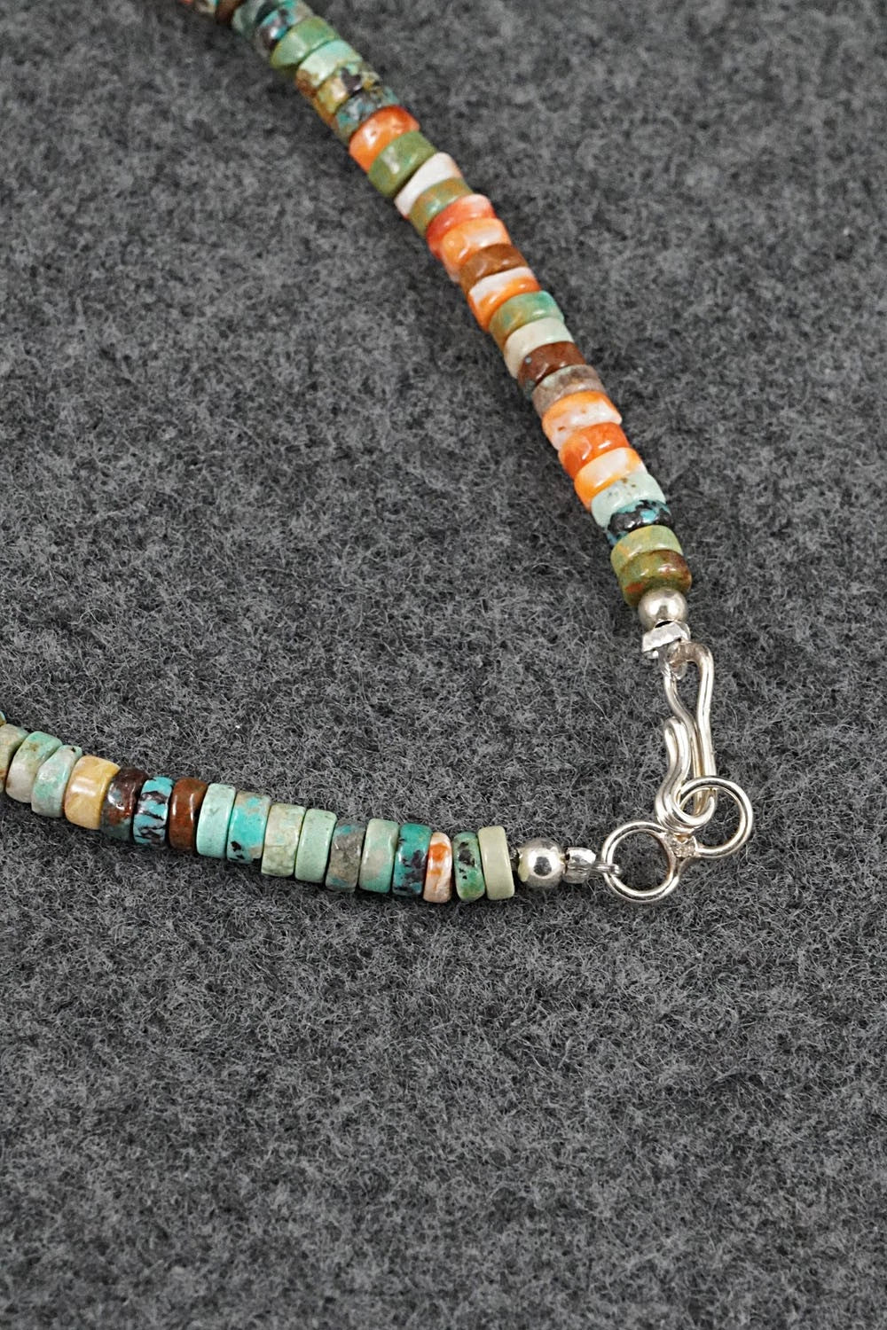 Turquoise, Spiny Oyster & Sterling Silver Necklace 17" - Doreen Jake