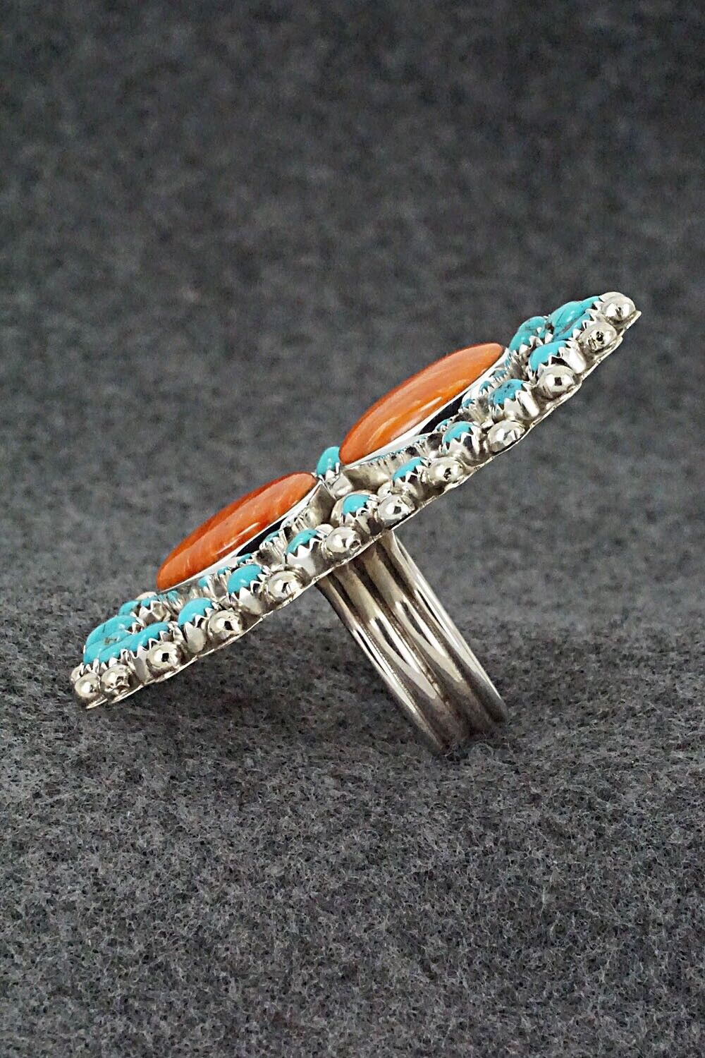 Spiny Oyster, Turquoise & Sterling Silver Ring - Tina Jones - Size 9 (Adj)