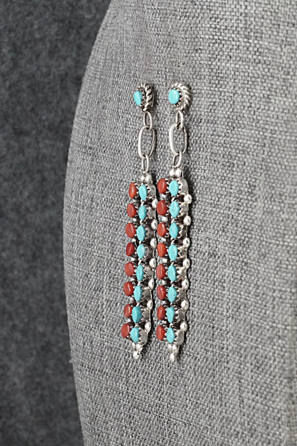 Turquoise, Coral & Sterling Silver Earrings - Jean Paisano