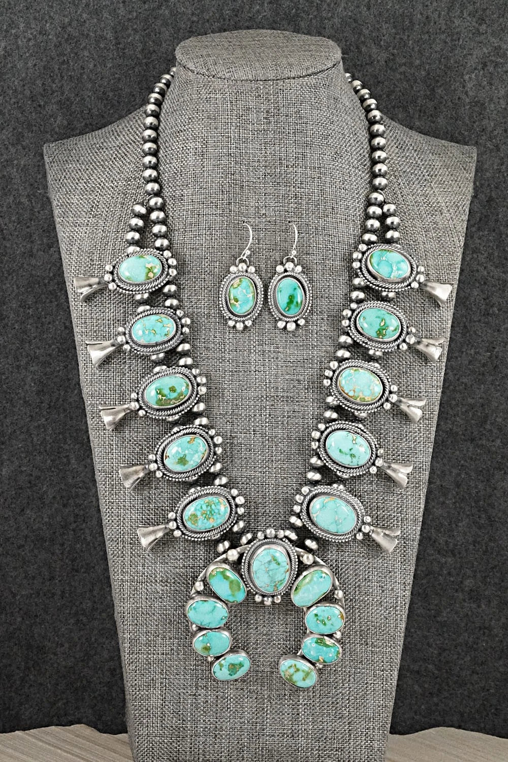 Turquoise & Sterling Silver Squash Blossom Set - Bobby Johnson