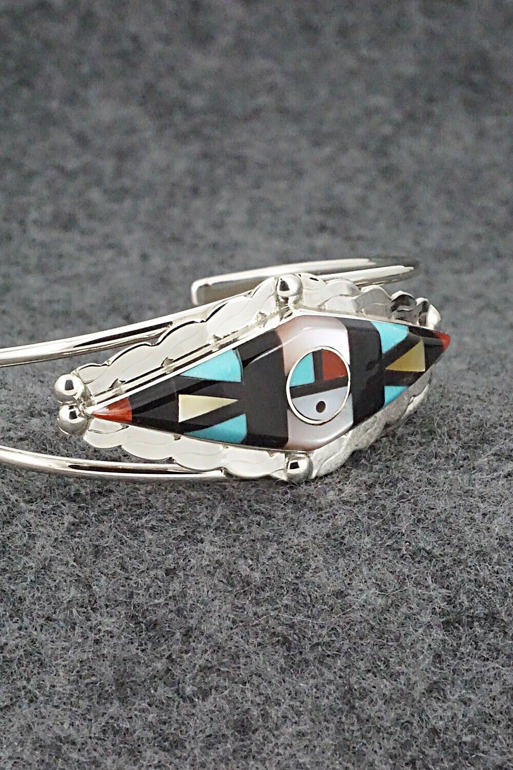 Multi Stone & Sterling Silver Inlay Bracelet - Ernie Ohmsatte