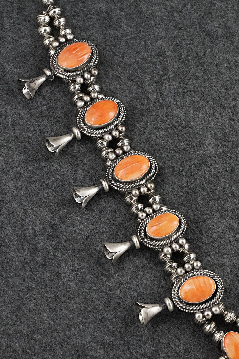 Spiny Oyster & Sterling Silver Squash Blossom Set - Kathleen Livingston