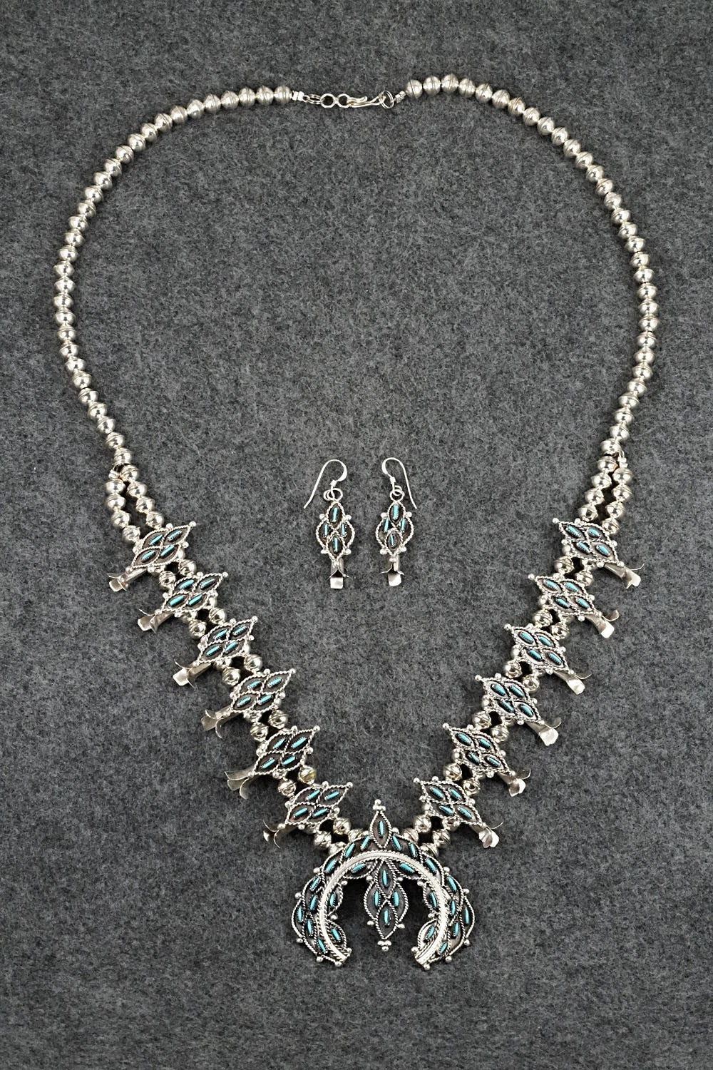 Turquoise & Sterling Silver Squash Blossom Set - Lorna Mahkee