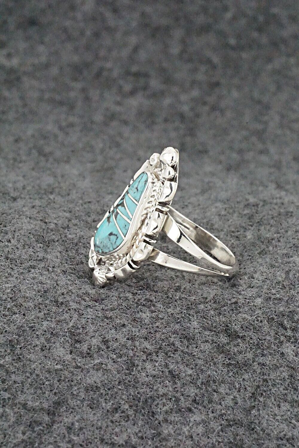 Turquoise & Sterling Silver Inlay Ring - James Manygoats - Size 8