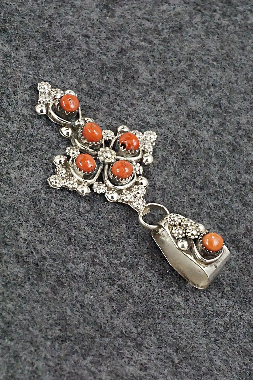 Coral and Sterling Silver Pendant - Verdie Booqua