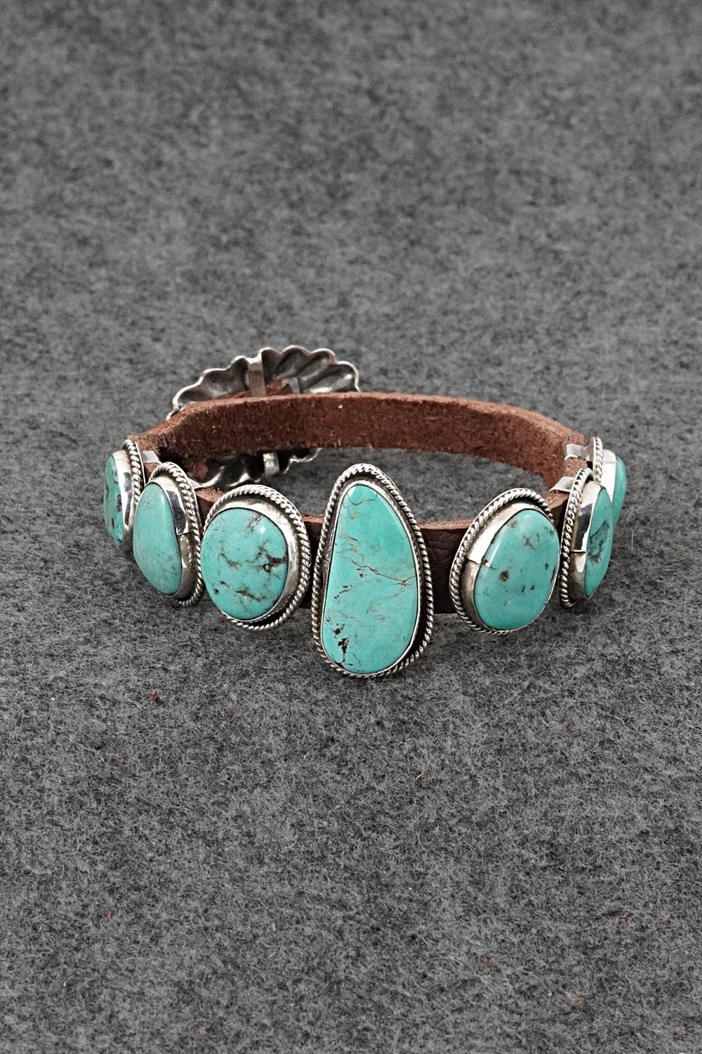 Turquoise, Sterling Silver & Leather Bracelet - Marlene Ramone