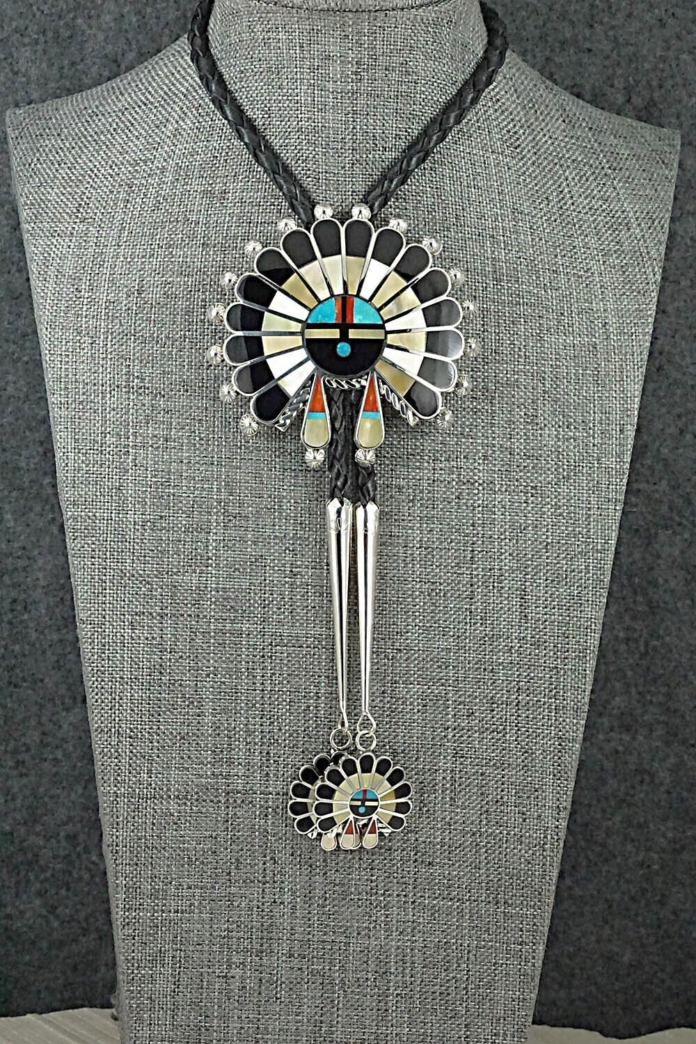 Multi-Stone & Sterling Silver Inlay Bolo Tie - April Unkestine