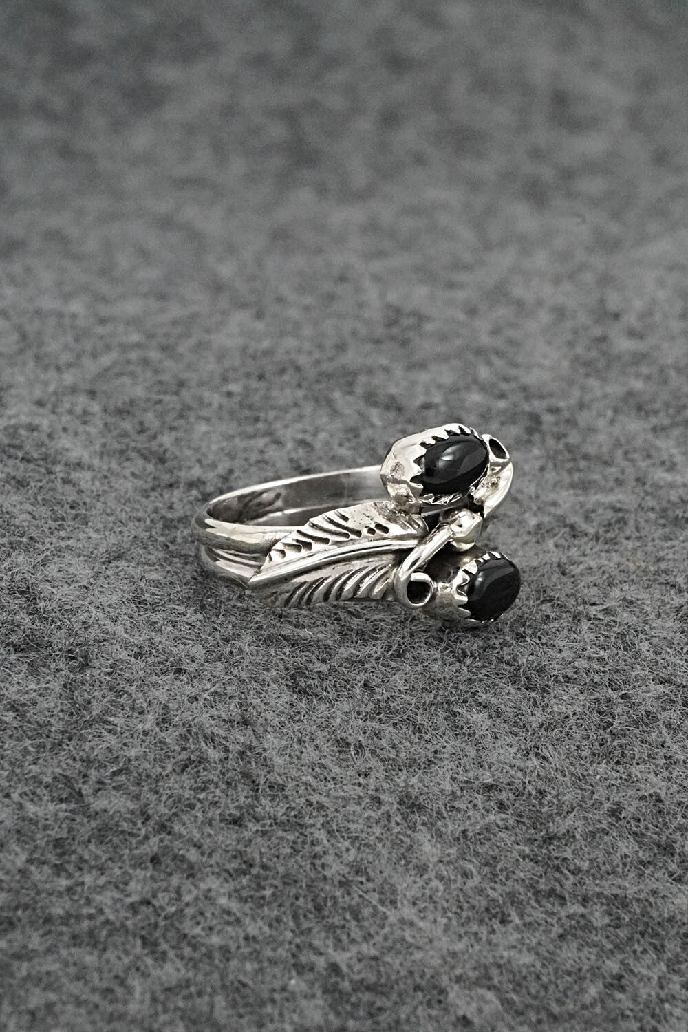 Onyx & Sterling Silver Ring - Harry B. Yazzie - Size 6.5