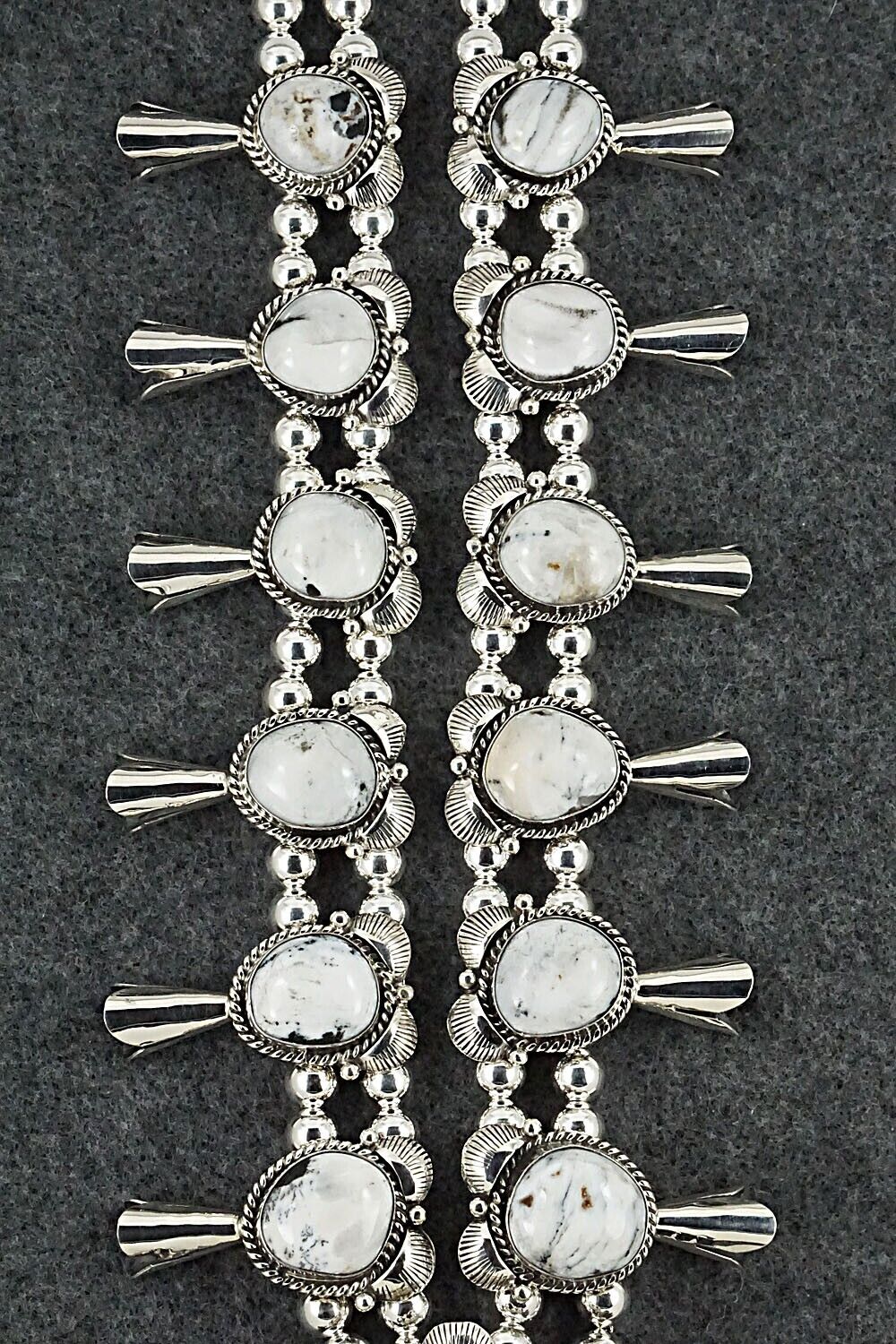 White Buffalo & Sterling Silver Squash Blossom Set - Vernon Johnson