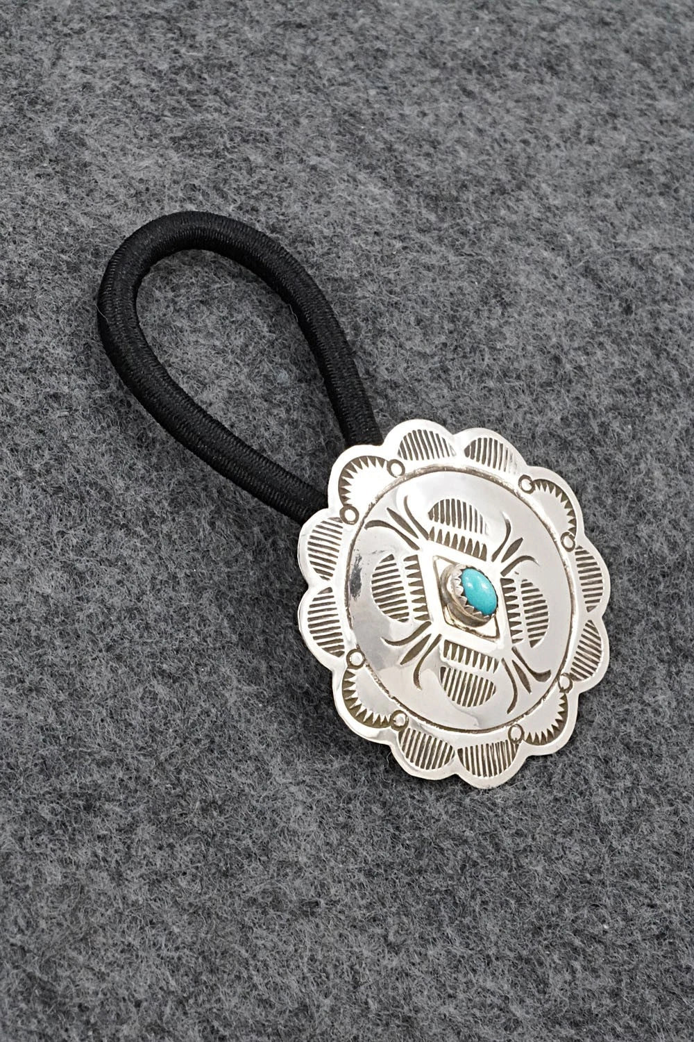 Turquoise & Sterling Silver Hair Tie - Bertha Begay