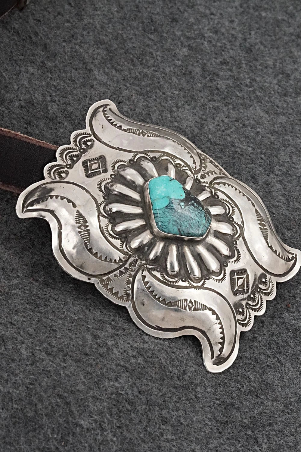 Turquoise, Sterling Silver & Leather Concho Belt - Marilyn Ramone