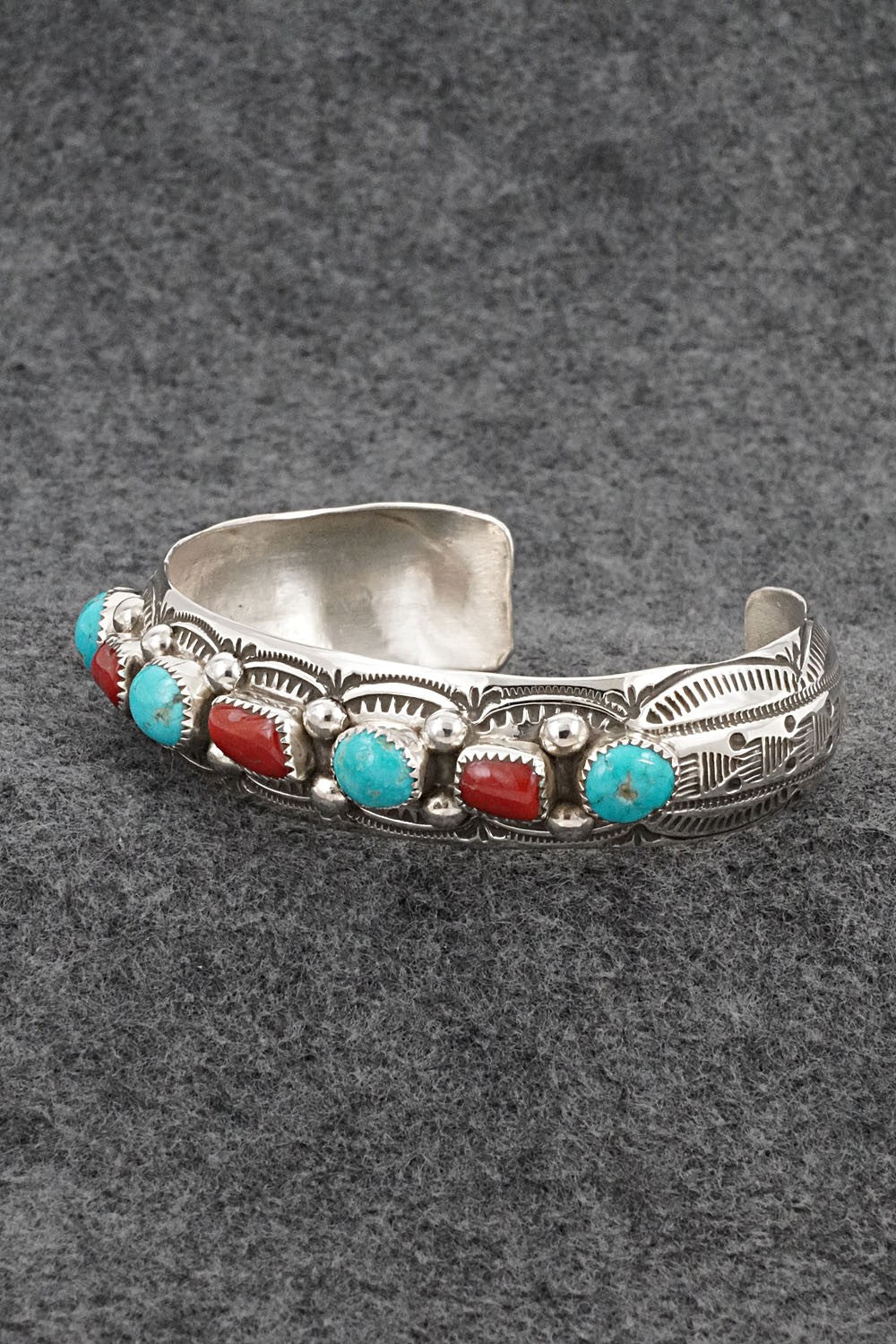Turquoise, Coral & Sterling Silver Bracelet - Grace Silver