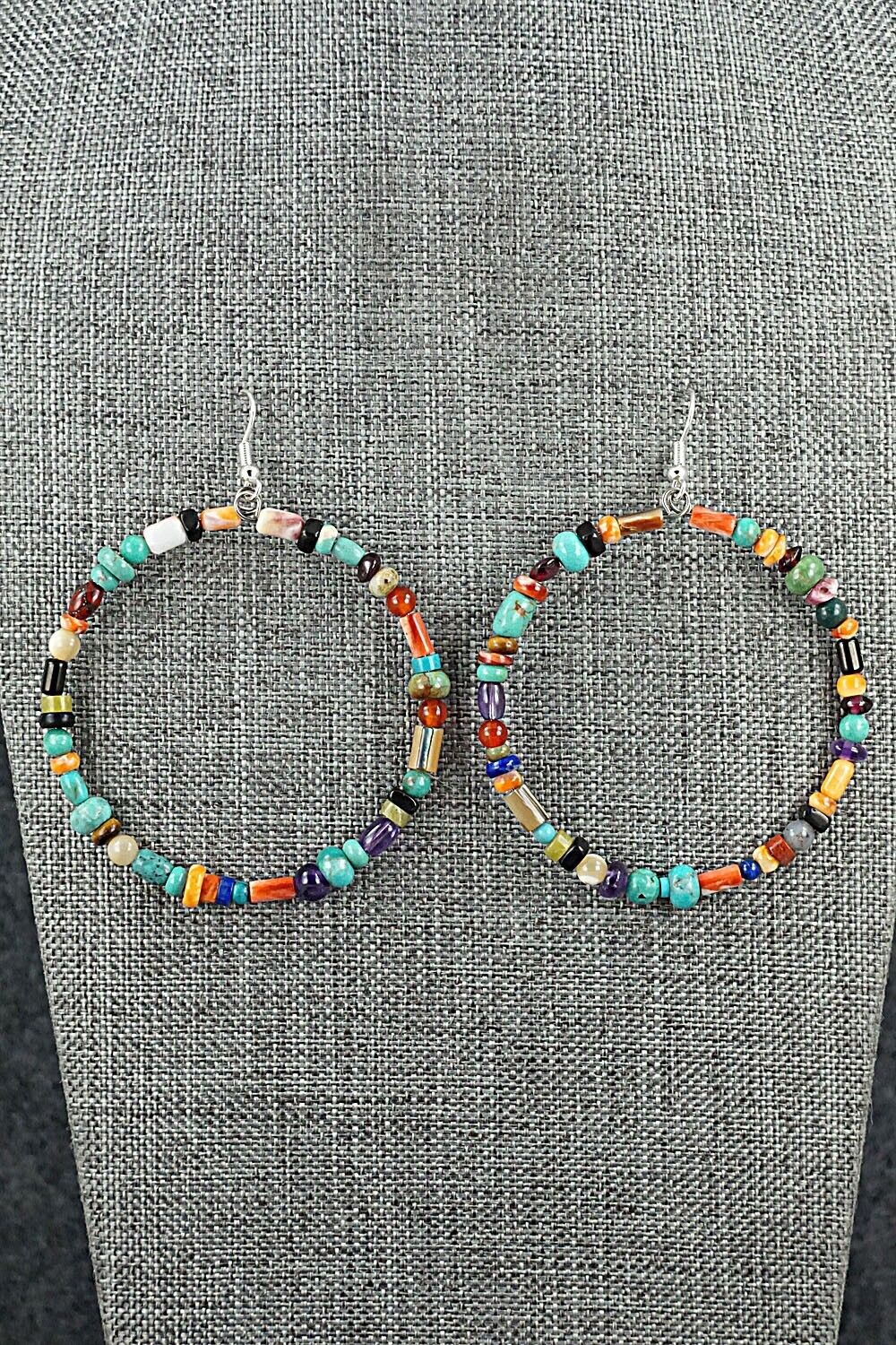 Multi Stone & Sterling Silver Hoop Earrings - Helen Tsosie