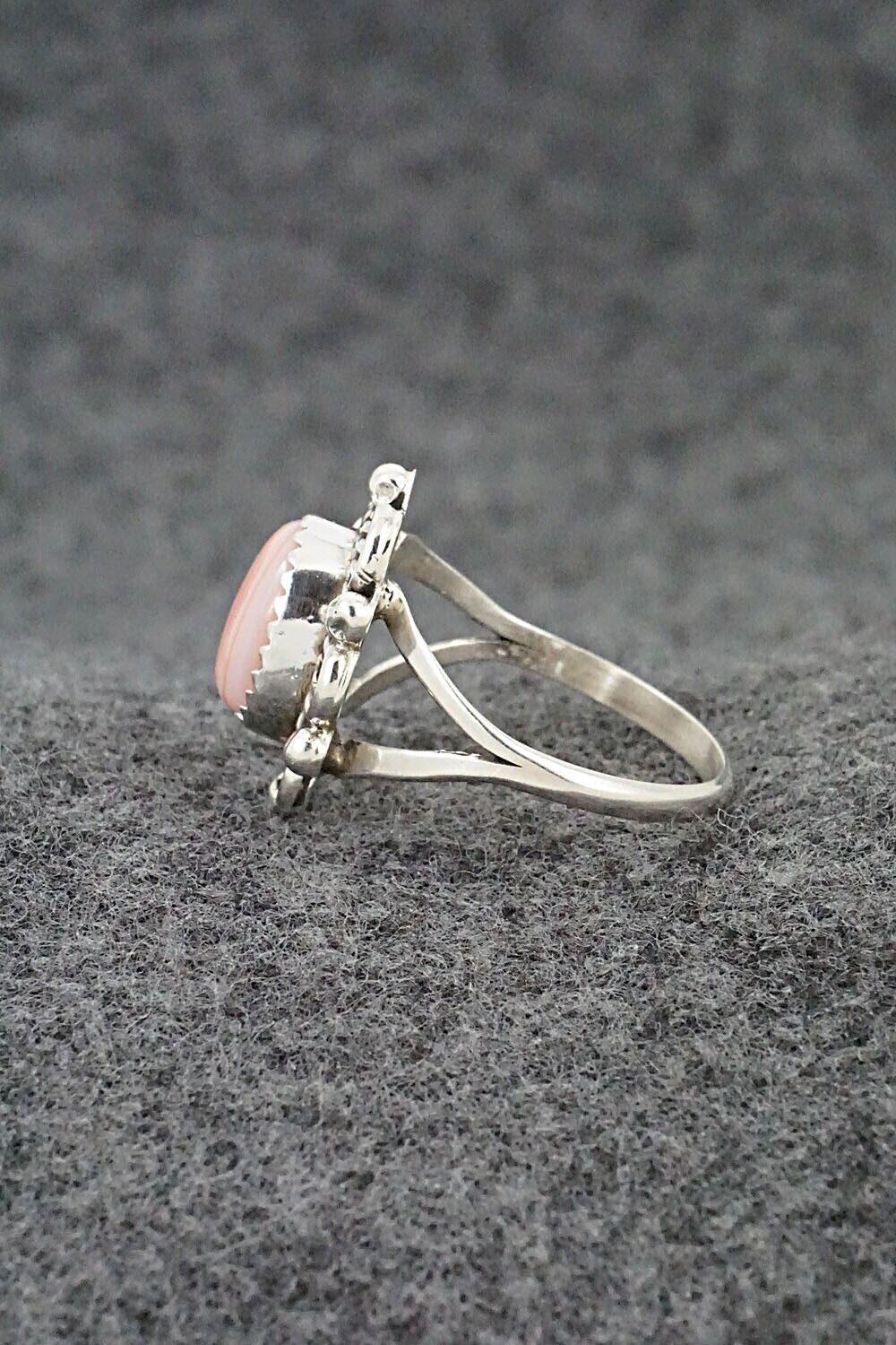 Pink Conch Shell & Sterling Silver Ring - Freda Martinez - Size 8.75