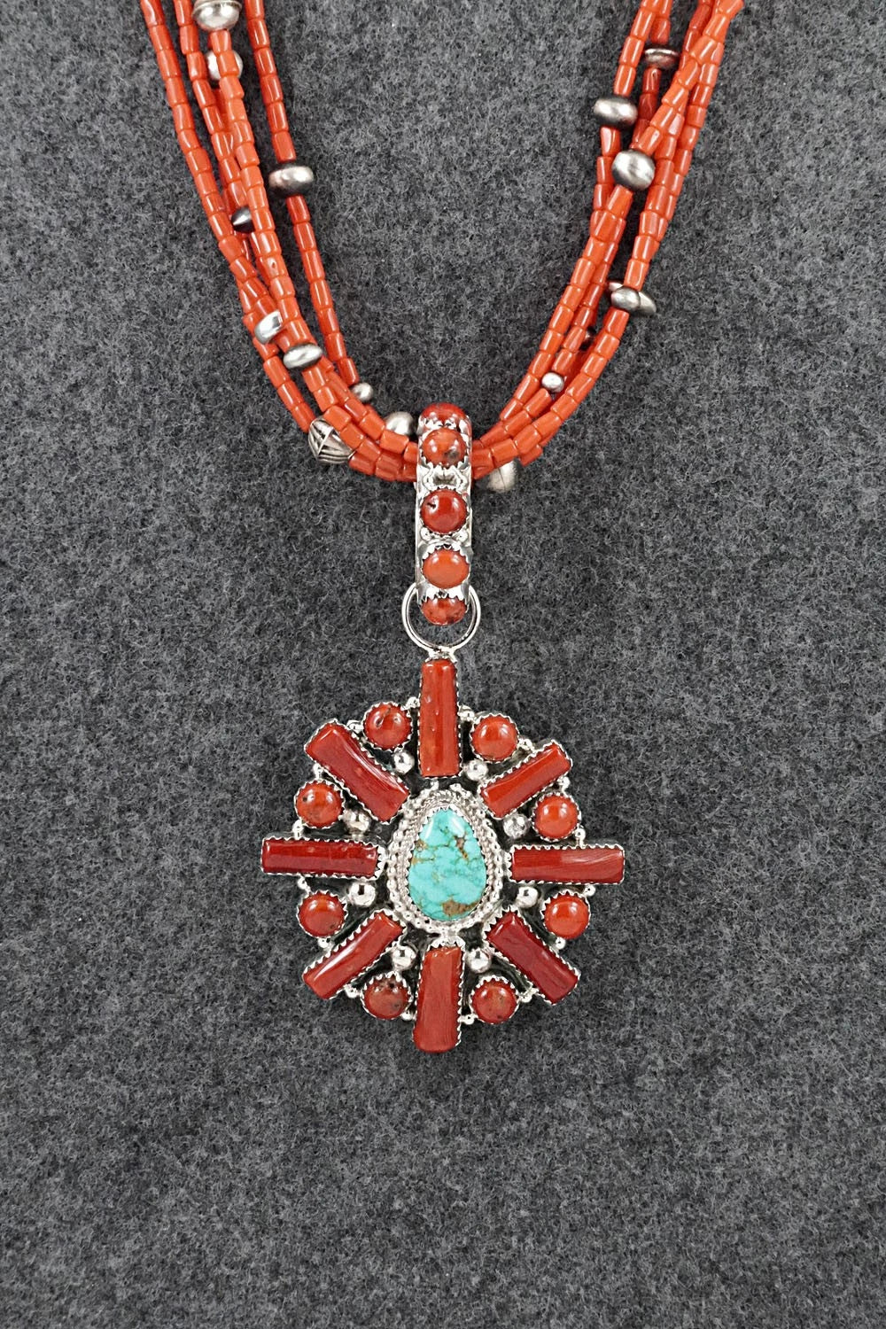 Coral, Turquoise & Sterling Silver Necklace