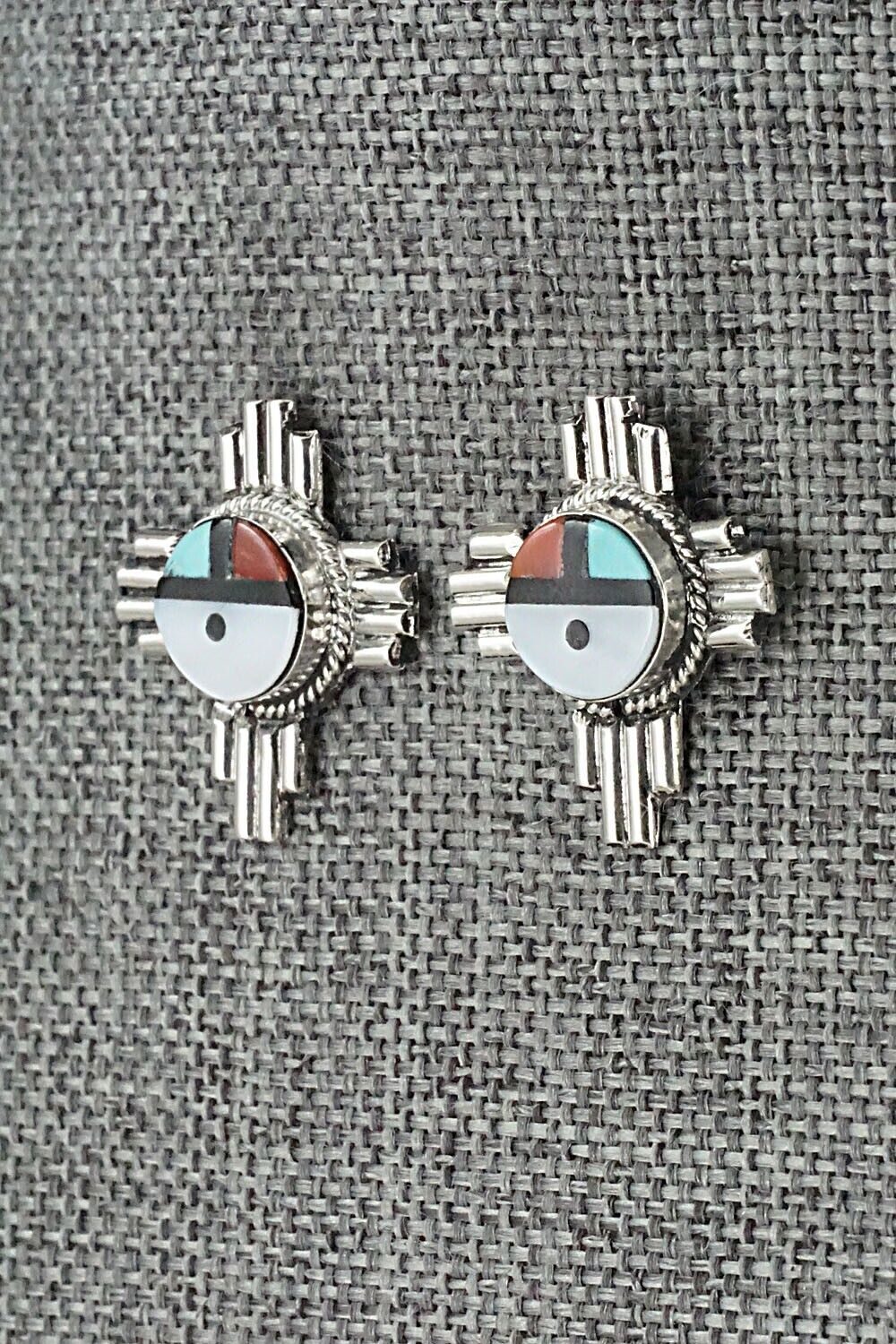 Multi Stone & Sterling Silver Inlay Earrings - Clifford Cheama