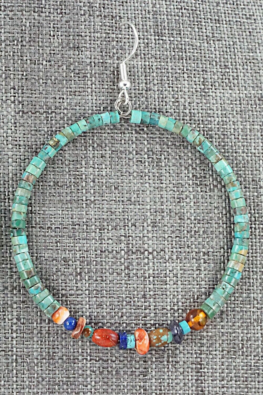 Multi Stone & Sterling Silver Hoop Earrings - Helen Tsosie