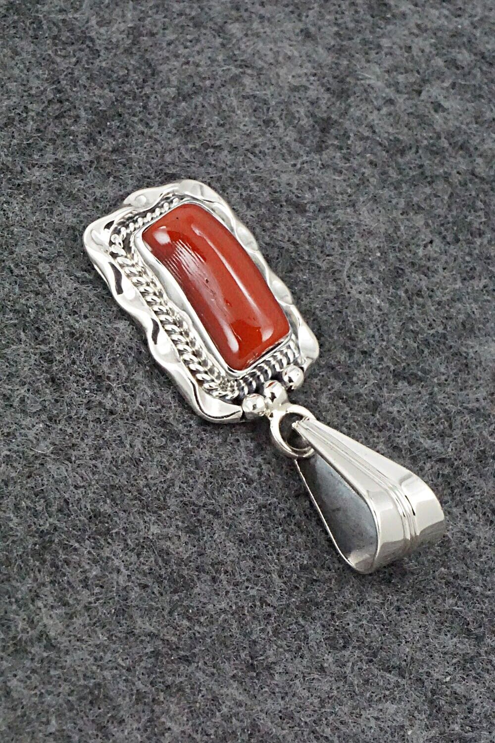 Coral & Sterling Silver Pendant - Samuel Yellowhair
