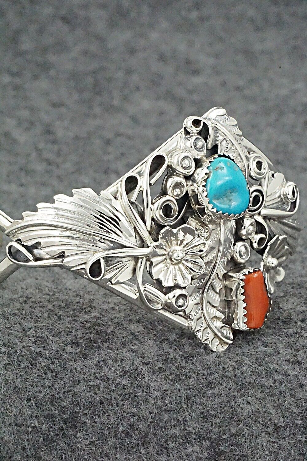 Turquoise, Coral & Sterling Silver Bracelet - Harry Yazzie