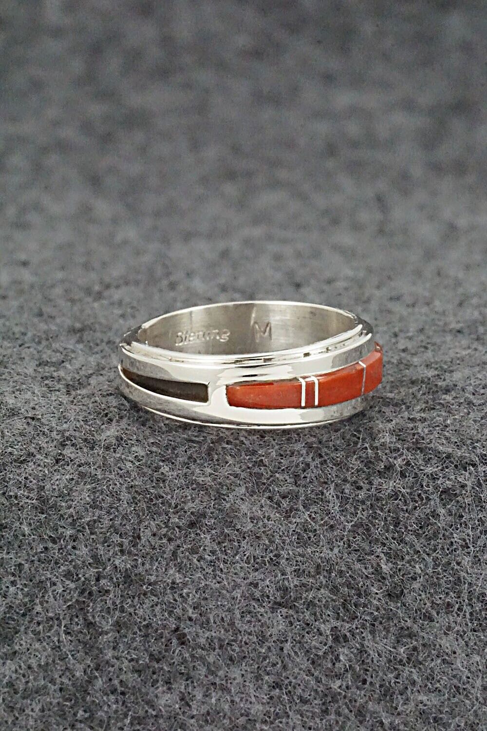 Coral & Sterling Silver Inlay Ring - Wilbert Muskett Jr. - Size 7