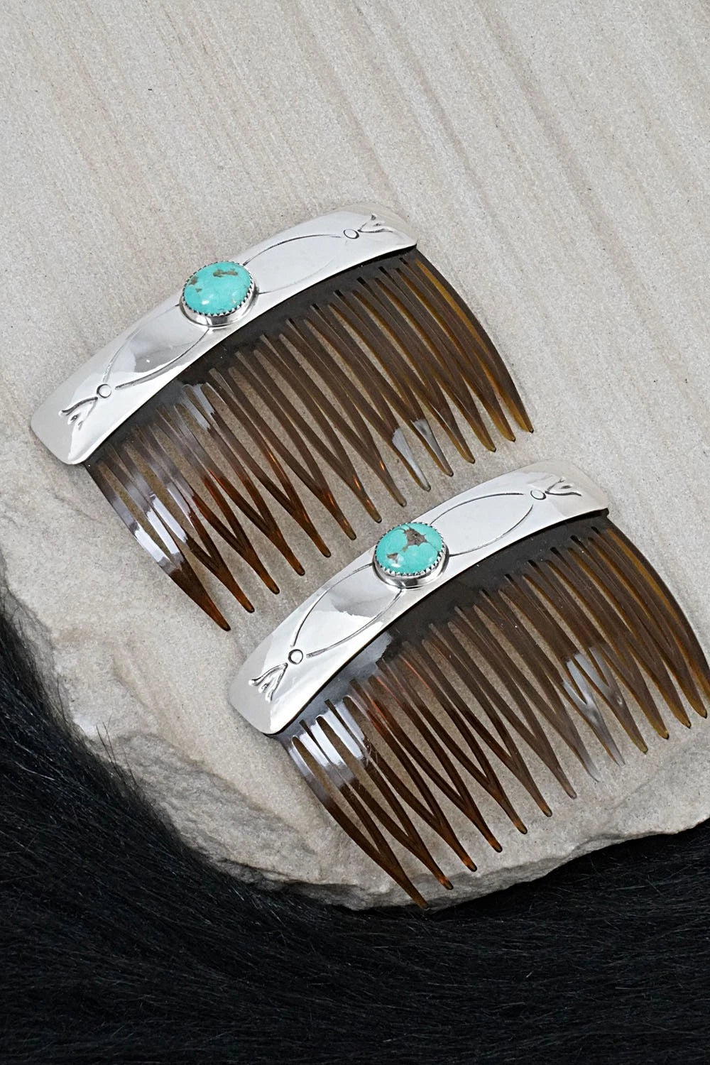 Turquoise & Sterling Silver Hair Combs - Jolene Begay