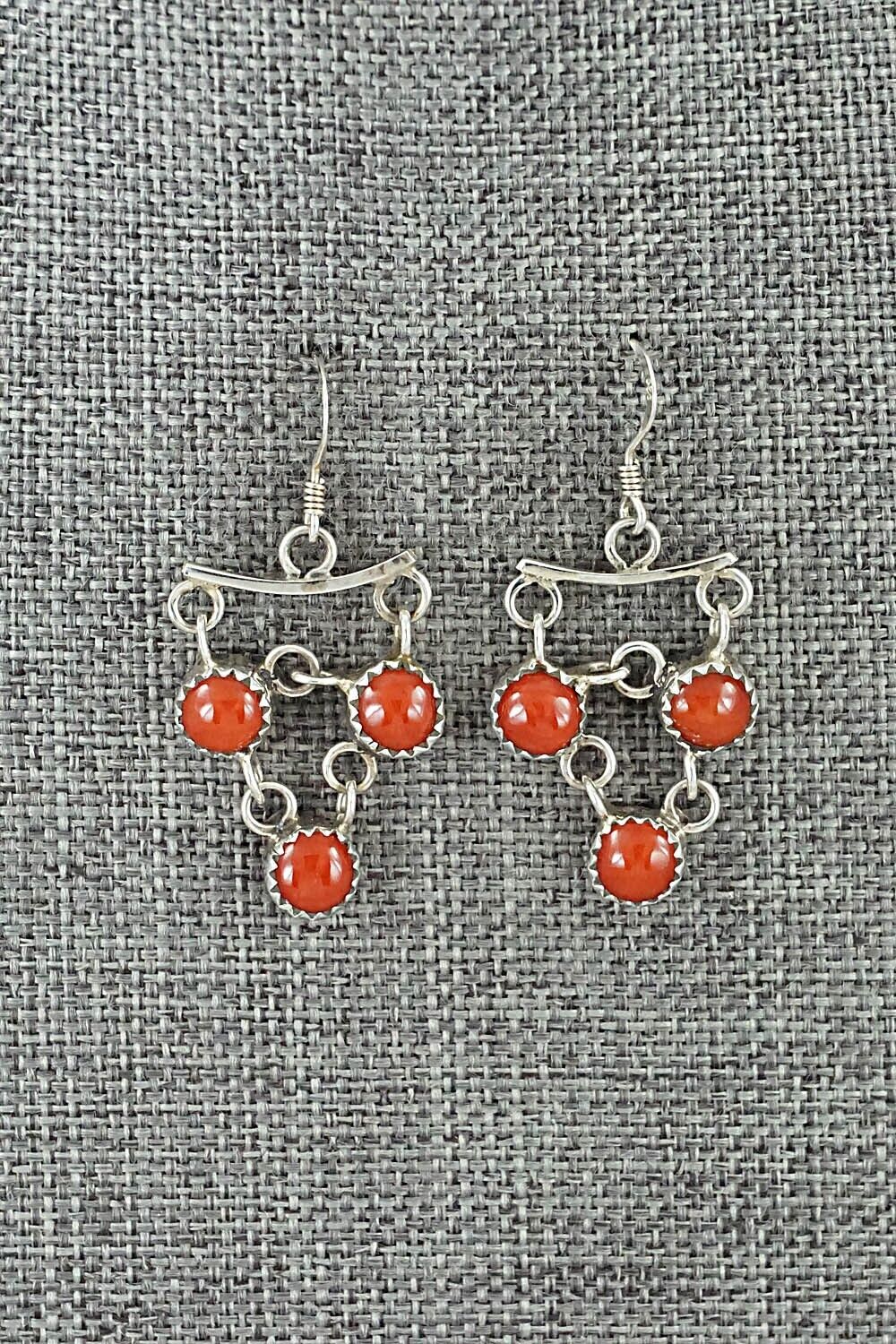 Coral & Sterling Silver Necklace and Earrings Set - Anthony Skeets