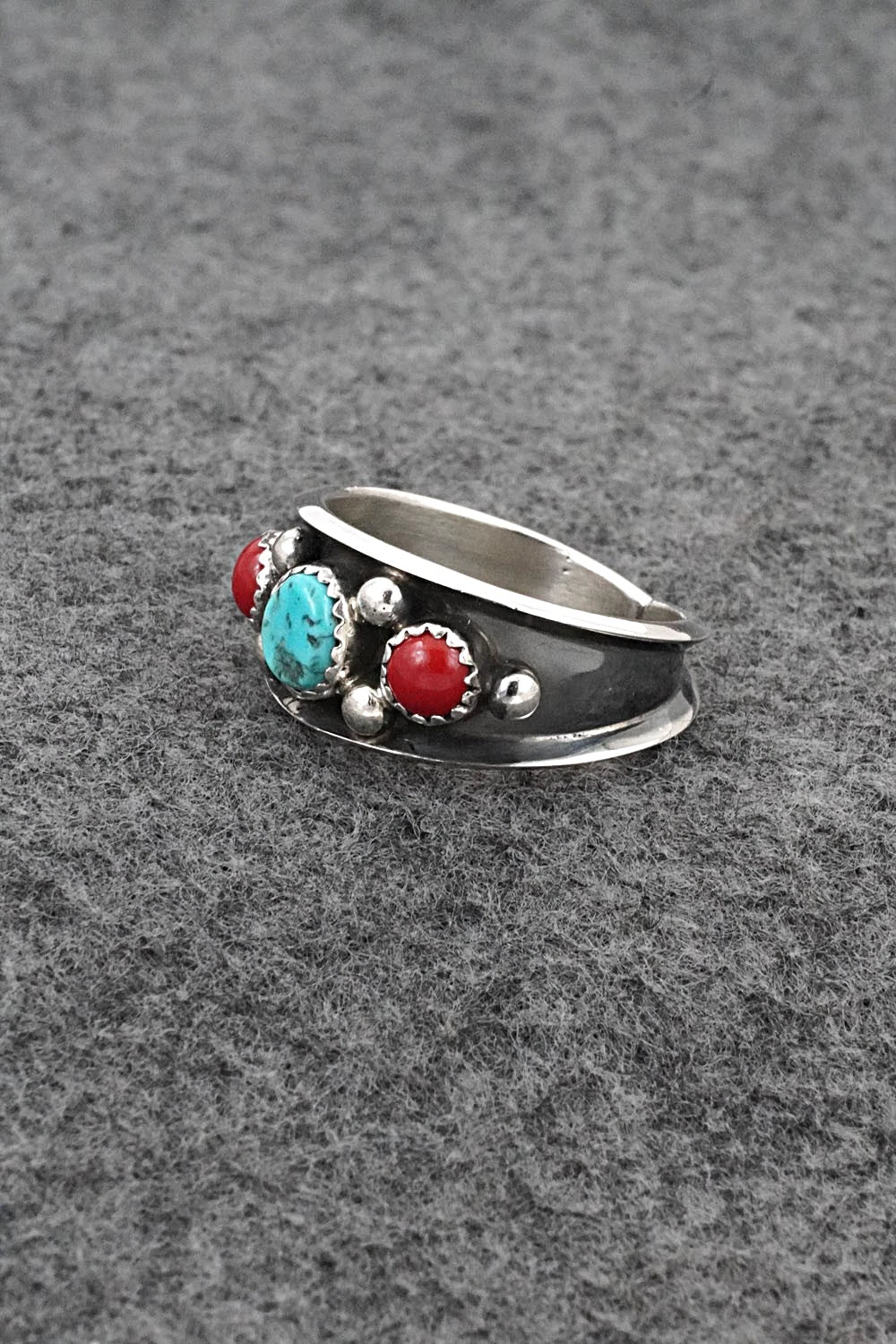 Turquoise, Coral & Sterling Silver Ring - Paul Largo - Size 11