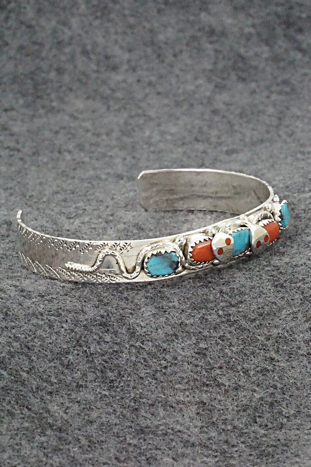 Turquoise, Coral & Sterling Silver Bracelet - Joy Calavaza