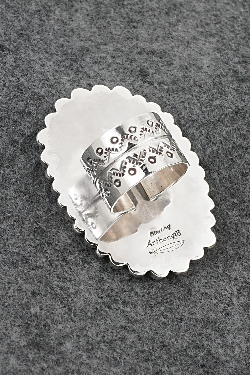 Turquoise, Spiny Oyster & Sterling Silver Ring - Anthony Brown - Size 10.5