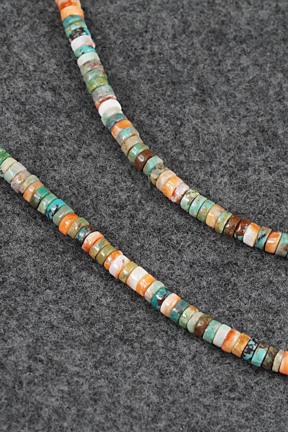 Turquoise, Spiny Oyster & Sterling Silver Necklace 17" - Doreen Jake