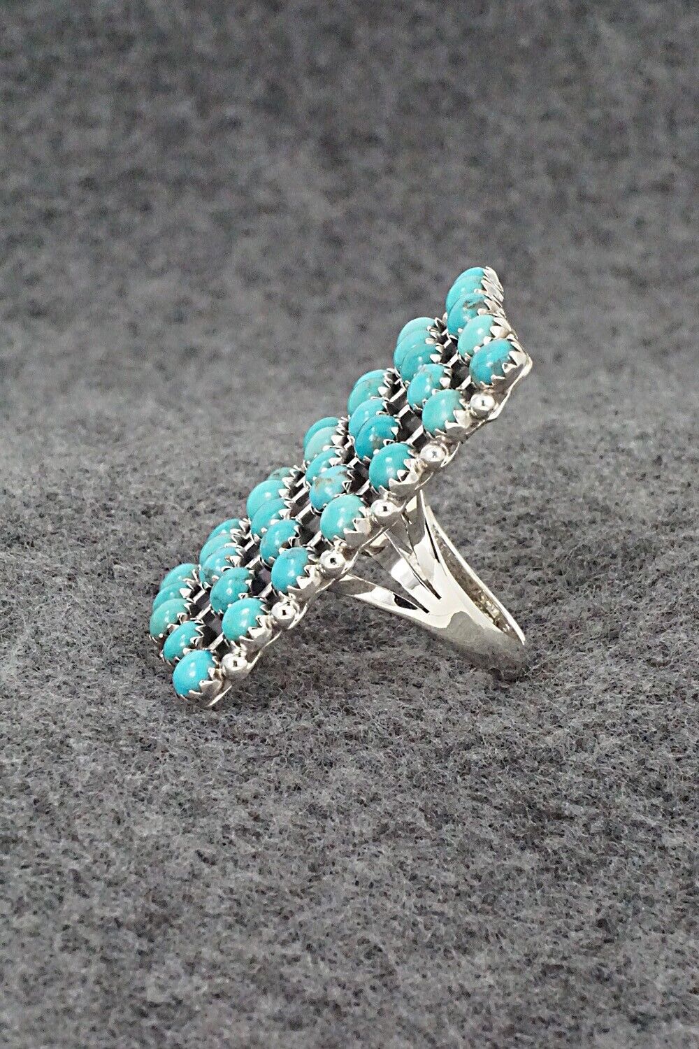 Turquoise & Sterling Silver Ring - Kenny Lonjose - Size 7.5