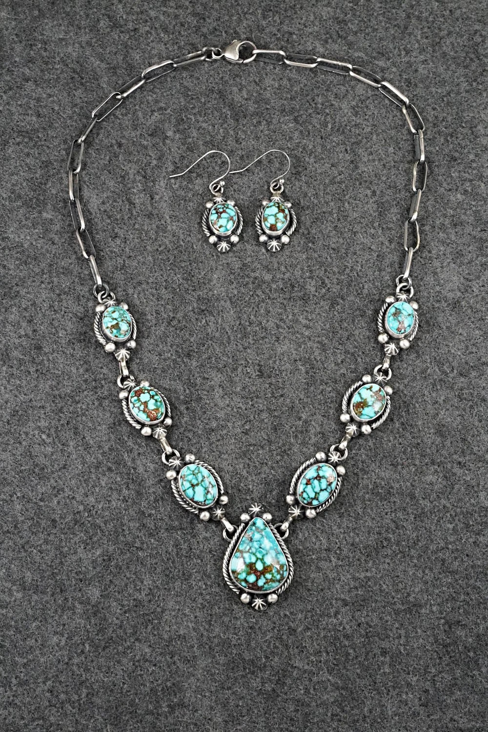 Turquoise & Sterling Silver Necklace and Earrings Set - Paul Livingston