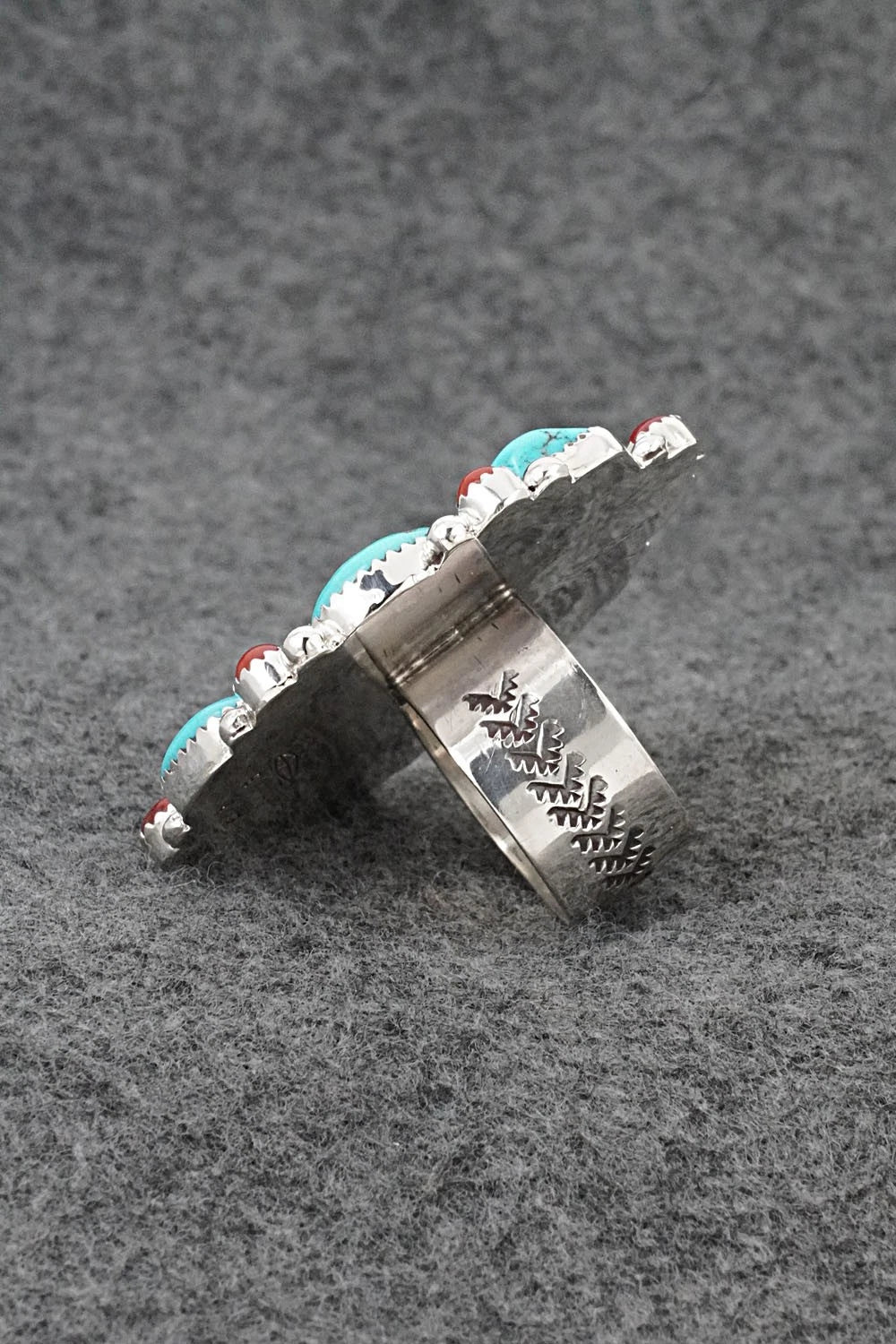 Turquoise, Coral & Sterling Silver Ring - Anthony Brown - Size 10