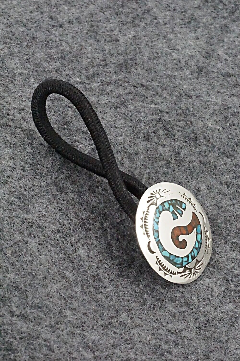 Turquoise, Coral & Sterling Silver Hair Tie - Joleen Yazzie