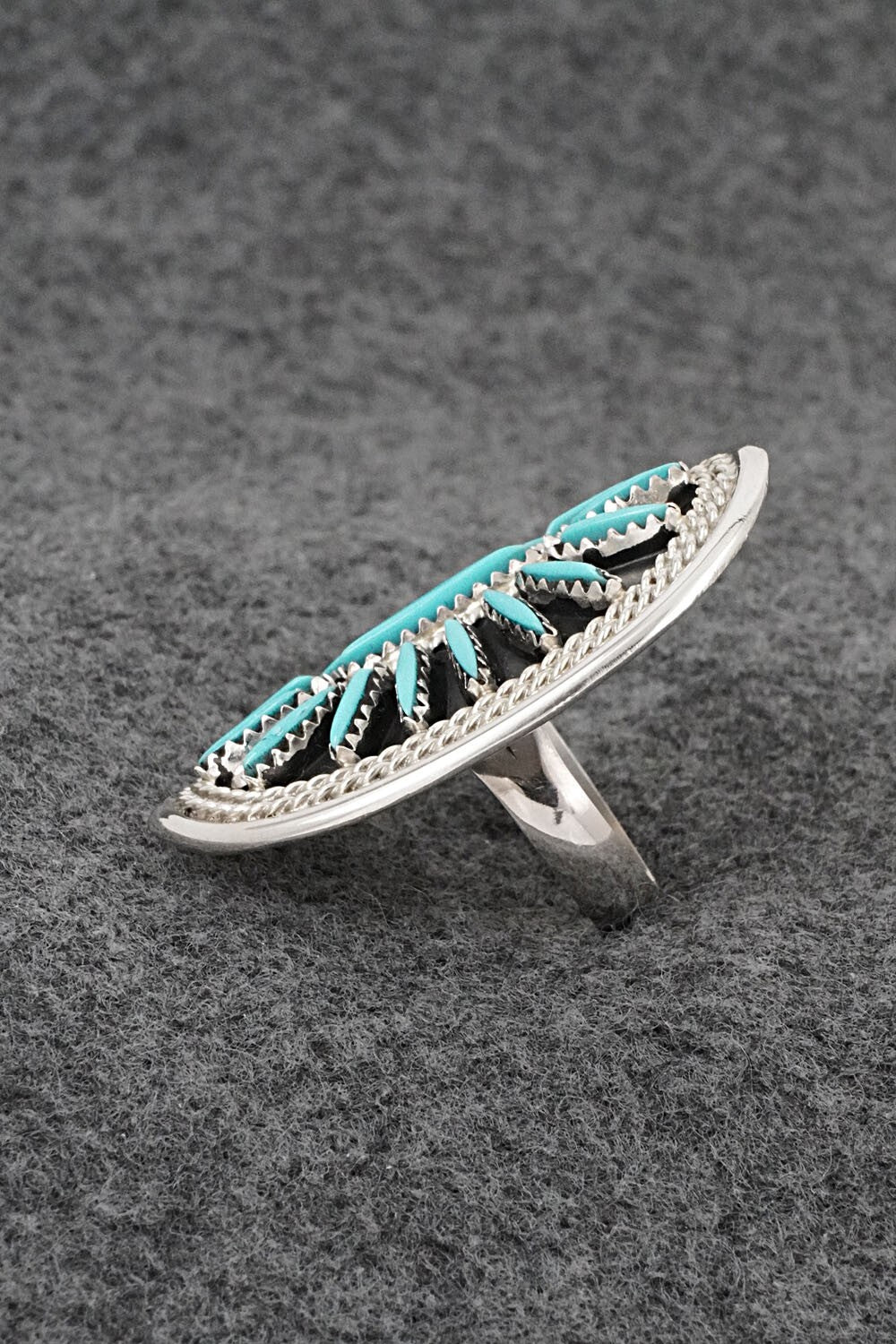 Turquoise & Sterling Silver Ring - Jack Etsate - Size 7.75
