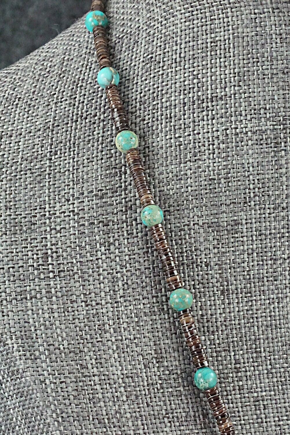 Turquoise, Shell & Sterling Silver Necklace 24" - Ramona Bird