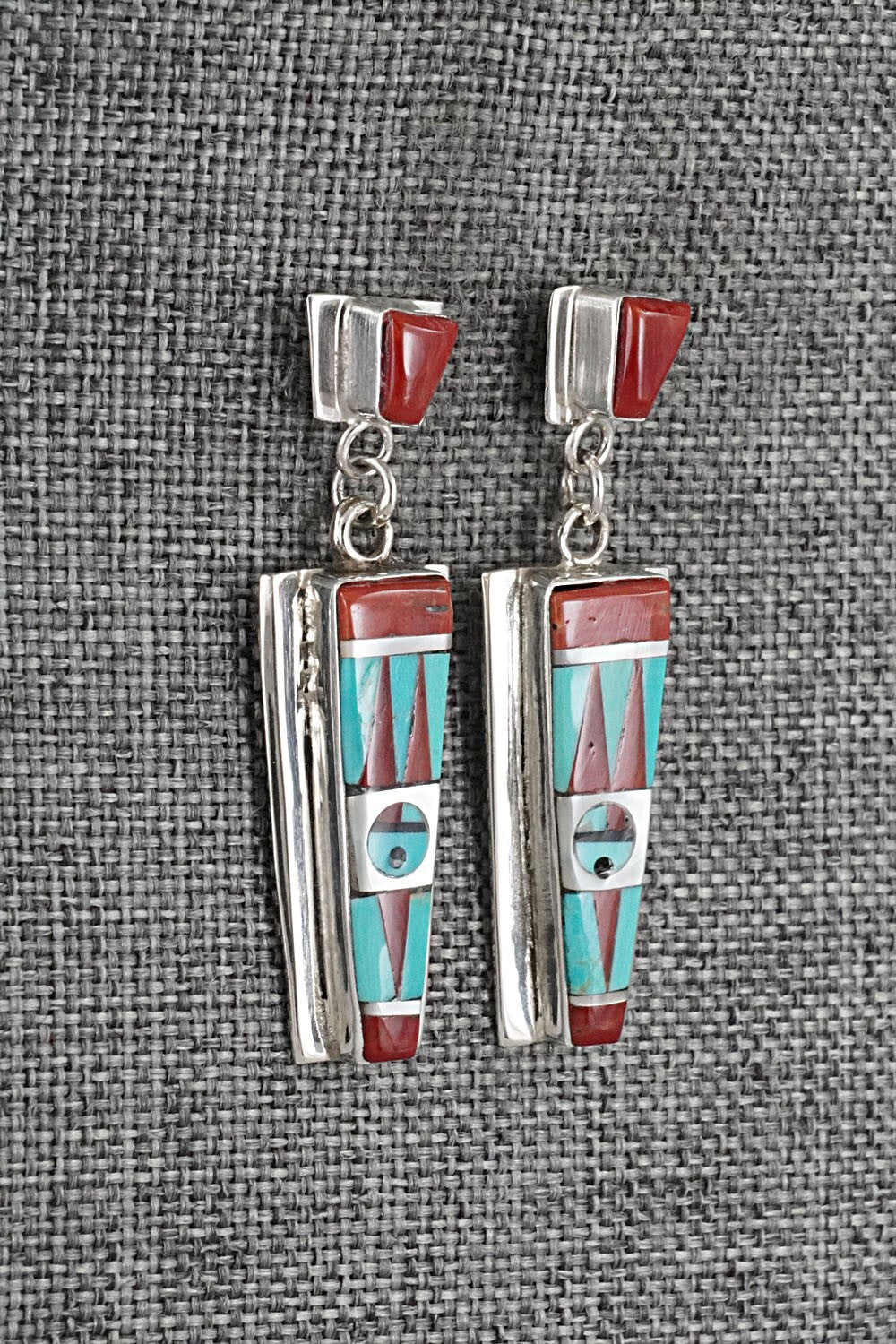 Multi Stone Inlay & Sterling Silver Earrings - Roland Edaakie