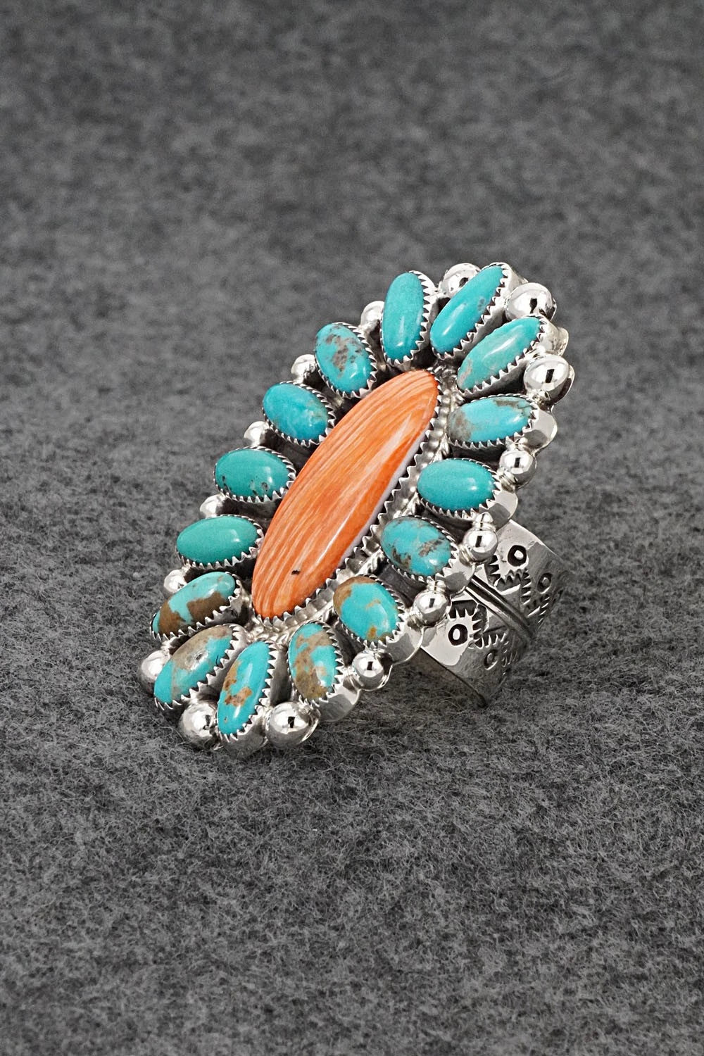 Turquoise, Spiny Oyster & Sterling Silver Ring - Anthony Brown - Size 10.5