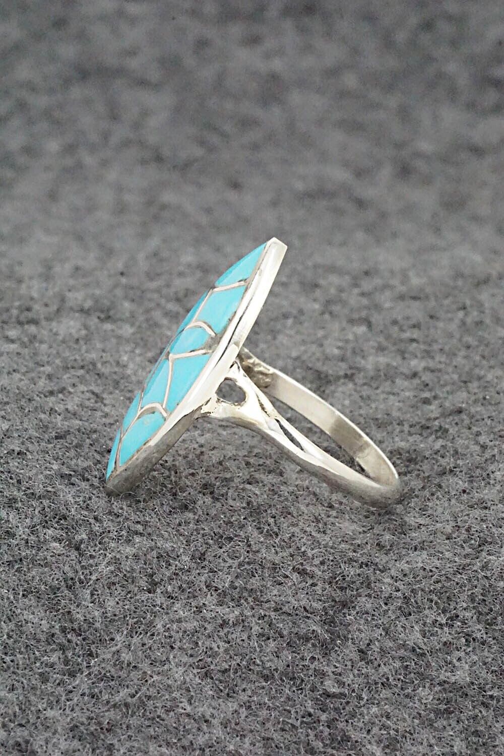 Turquoise & Sterling Silver Ring - Orena Leekya - Size 8.75