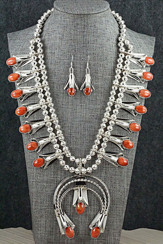 Spiny Oyster & Sterling Silver Squash Blossom Set - Louise Yazzie
