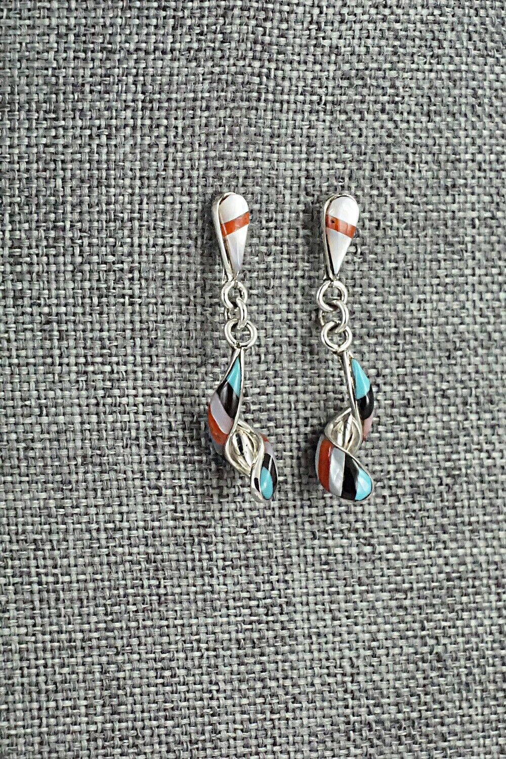 Multi-Stone & Sterling Silver Inlay Earrings - Idella Edaakie